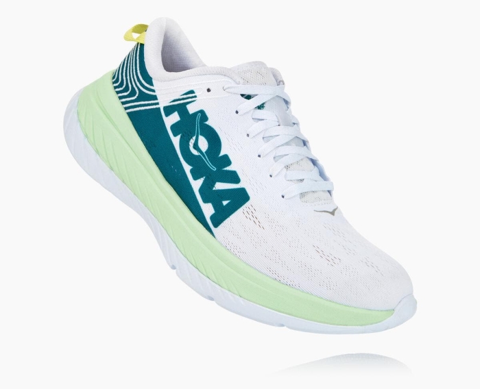 Hoka Løpesko Asfalt Outlet - HOKA ONE ONE Carbon X Herre Hvite/Grønn [NO-74AUQI]